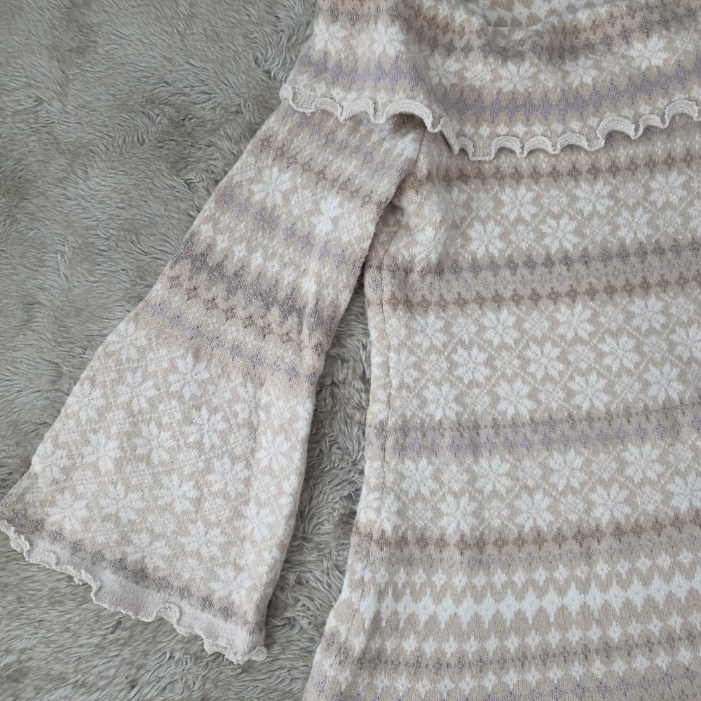 Free‎ People Fiona Fair Isle Mini Sweater Dress Neutral Combo Women's Size XL